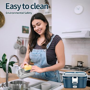 Електрична ланчбокс 1,8л 100W 3-в-1 з підігрівом 12V/24V/220V для авто/офісу/дому (з виделкою та ложкою, блакитна)