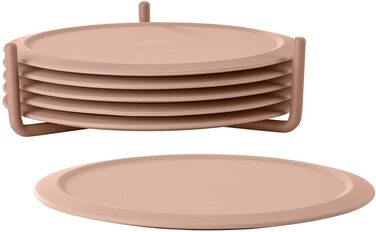 Zone Denmark Singles Silicone Coasters, Coasters for Glasses, Cups, Cocktail Glasses, Diameter 10 cm, Height 3.1 cm, 6 Pieces, incl. Holder, (10cm, Grey - Limestone)