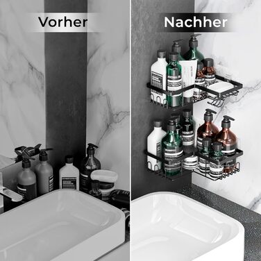 Настінна поличка для душу без свердління - 2 шт. | Дзеркальна | Чорна | Набір для зберігання в ванній кімнаті, органайзер для шампуню, душовий кошик