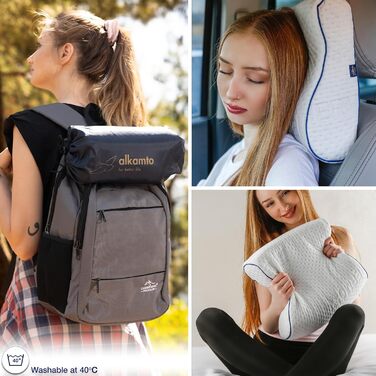 Подушка для подорожей Alkamto: ергономічна подушка з memory foam та регульованою температурою, Oeko-Tex Made IN Green (біла, 35x30x10/8 см)