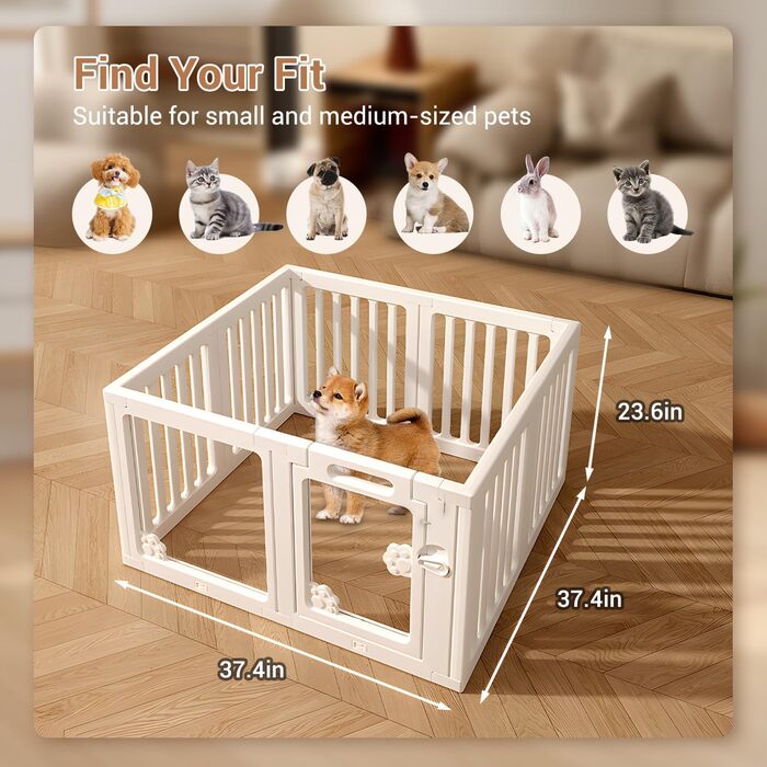 Клітка для собак з дверцятами, безпечна клітка для собак, цуценят, котів, кроликів, горностаїв, легка у встановленні та чищенні, пластикова клітка з анкерами та присосками для маленьких тварин (100 x 100 см)