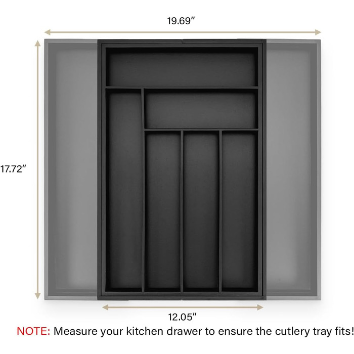Органайзер для кухонних ящиків Besteckkasten #47 (глибина 47 см) з бамбука, чорний - висувний, система організації для столових приборів