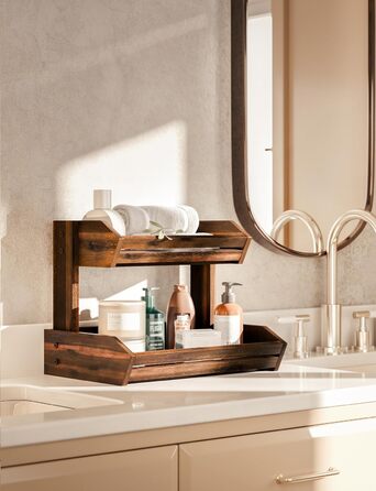 Двоярусна фруктова корзина HOLANA з дерева горіха для кухонного столу - органайзер для фруктів, овочів та закусок