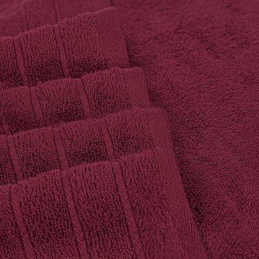 Набір рушників Tens Towels з 100% бавовни, 8 предметів: 2 великі банні рушники, 2 рушники для рук та 4 серветки, гігроскопічні та швидкосохнучі, колір бордовий (Large)