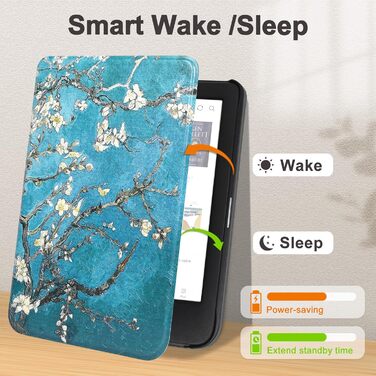 Чохол для електронної книги Tolino Shine Color/Shine 5(2024)/Shine 4(2022) & Kobo Clara Colour | BW | 2E, тонкий захисний чохол з авто-ввімкненням/вимкненням (квітка)