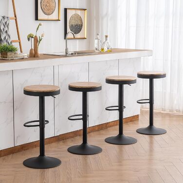 YOUNIKE Adjustable Swivel Bar Stools 2-Pack - Black Wood Kitchen Bar Stools with Footrest - Vintage Style