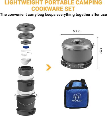 Набір кухонного посуду Bulin BL_BL200-C9 Black для приготування на відкритому вогні, 20 штук, чорний