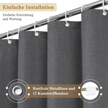 Текстильна штора для ванни, сіра, 180x180 см, на кільцях