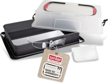 Zenker Rectangular Springform Pan with Lid DELUXE, Cake Transport Box with Enamel Base, Baking Sheet with Lid (Color: Black/Transparent/Red), Quantity: 1 Piece