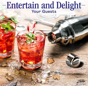 Cocktail Shaker Set - Premium Bar Kit with Free Measuring Jigger - Cocktail Recipes - 0.7L Stainless Steel Cocktail Shaker - Martini Shaker, Mixer with Strainer