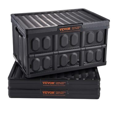 VEVOR 3-Pack 45L Professional Folding Box made of PP, Transport Box with Lid, Foldable Storage Box with Handle, Stackable Crates, Storage Box, Folding Boxes, Stackable Boxes for Storage & Transport