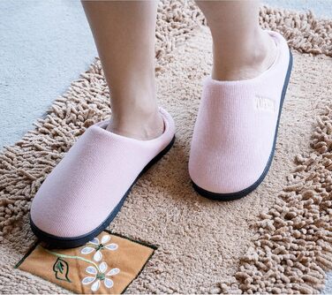 Теплі домашні тапочки Tofern для жінок та чоловіків. М'які, легкі, з піною Memory, бавовна, смугасті, неслизькі, комфортні, для осені та зими, 42/43 EU, рожеві
