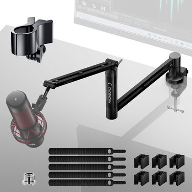 Тримач для мікрофона Boom Arm, 360° обертання, з кріпленням для столу, 15 дюймів, низькопрофільний, з адаптером 3/8''-5/8'', для стрімінгу, геймінгу, подкастингу (M05)