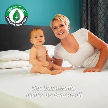 Mattress protector, organic cotton 140x200cm Molton. OCS® and Oeko-TEX® certified, 100% cotton natural fleece. Healthy and quiet mattress topper. Not water-repellent - Made in EU.
