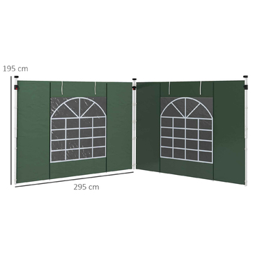 Outsunny 2-Piece Side Panels for Gazebo 3x3/3x6 m, Side Wall with Window and Velcro Closure, Waterproof Side Walls Made of Oxford Fabric, as Wind and Privacy Barrier for Party Tent, Green | Aosom