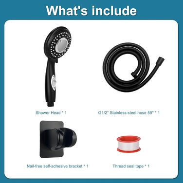 Handheld shower with on/off switch, water-saving, high-pressure showerhead, 150 cm hose, wall-mounted, white painted (matte black)