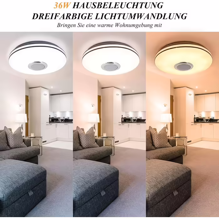 36W LED Ceiling Light, Dimmable with Bluetooth Speaker, Remote Control, and APP Control, LED Ceiling Lamp with RGB Color Changing, Music for Bedroom, Kids' Room, Living Room