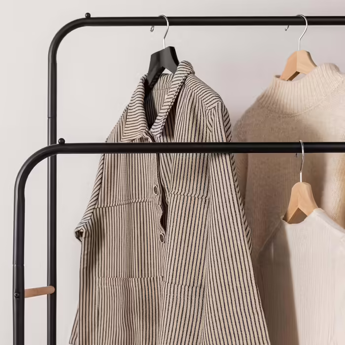 Металевий вішак для одягу Newlux Hangy Duo 30, до 24 кг, з полицею для взуття, чорний, 50x40x160 см, стійкий, легка збірка, захист підлоги