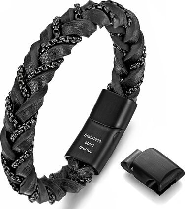 Чоловічий шкіряний браслет преміум-класу з магнітною застібкою з нержавіючої сталі, чорний та коричневий (20 см)