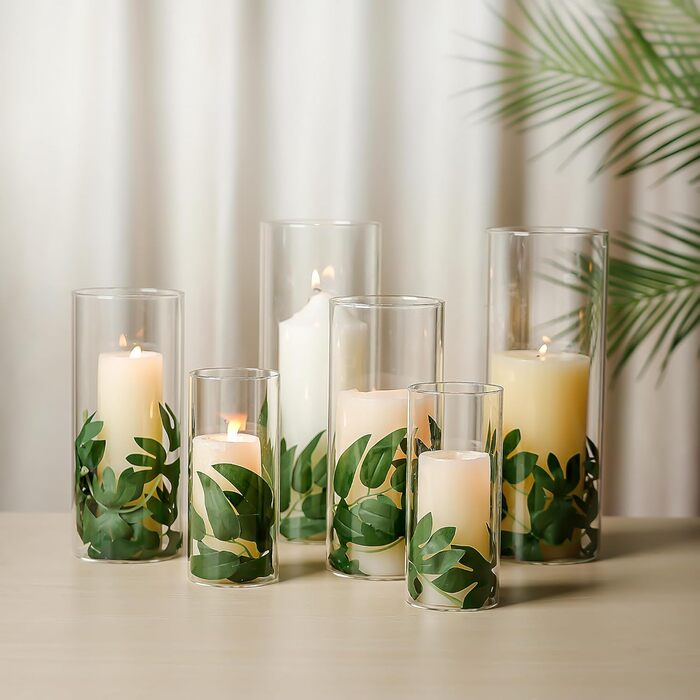 Candle Holder Glass Candle Stand Glass Cylinder: Romadedi 12-Piece Set Candle Holders for Pillar Candles, Floating Candles, Candle Glass Vase for Wedding Party Dining Table Table Decoration Living Room Decor (15/20/25cm, 2 Sets)