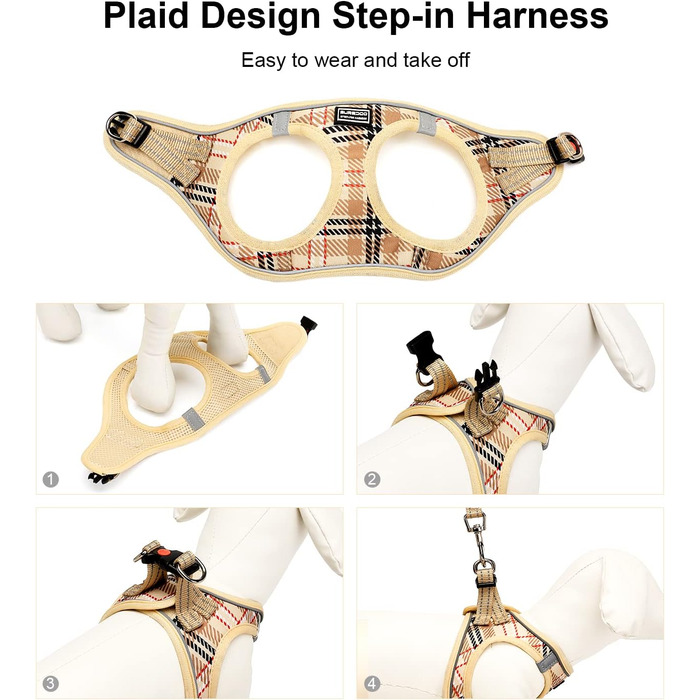 Шлейка для собак Suredoo для маленьких собак з повідком, анти-тягуча, світловідбиваюча, дихаюча, нагрудна шлейка, шлейка для цуценят (M, обхват грудей: 34-39 см) (Бежевий, XXS (обхват грудей: 22-24 см, вага: 1-1.5 кг))