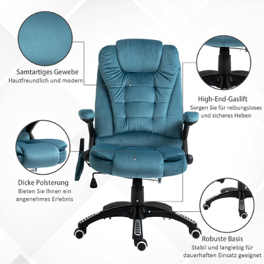 Vinsetto Office Chair with Massage and Heating Function, Adjustable Gaming Chair up to 120kg, 68x72x110-120cm, Blue