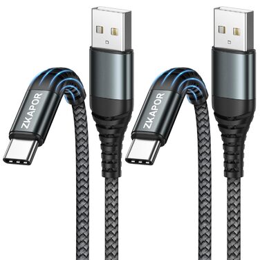 Кабель USB-C 2 шт. 1м, 3.1A, нейлон, сумісний з iPhone 15/15 Pro Max, Samsung Galaxy S23/S22/S21/S10, Note 10, Huawei P40/P30, Google Pixel