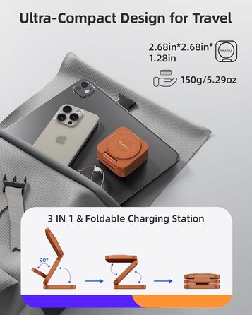 Зарядний пристрій KU XIU X55 Turbo Qi2.2 25W Magsafe 3-в-1: для Apple Watch, iPhone 17-12 та AirPods, помаранчевий