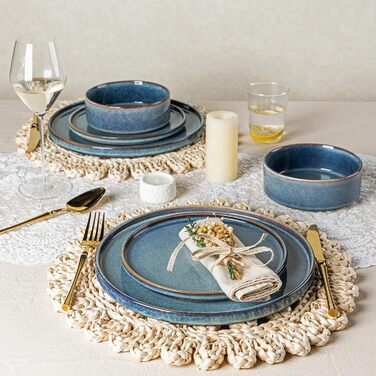 Набір посуду GBHOME для 4 осіб: 12 предметів, керамічний, з реактивною глазур'ю, стійкий до подряпин, для щоденного використання, безпечний у посудомийній машині та мікрохвильовці