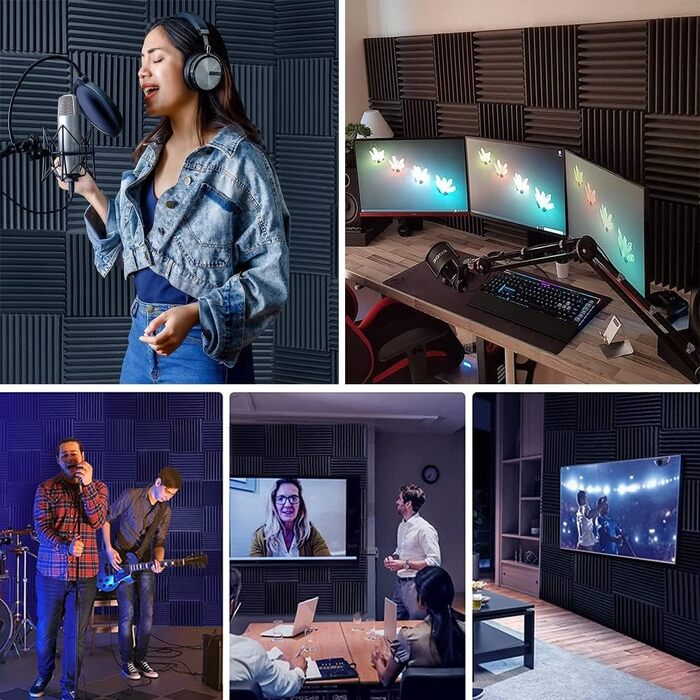 Акустичний поролон для звукоізоляції стін, вогнестійкі шумопоглинаючі панелі для студії, офісу та дому, 30x30x2,5 см, 12 шт.