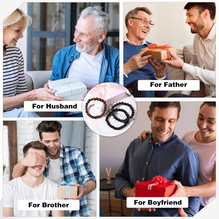 Чоловічий браслет з натурального каменю Тигрове око, 8 мм, набір 3 шт.