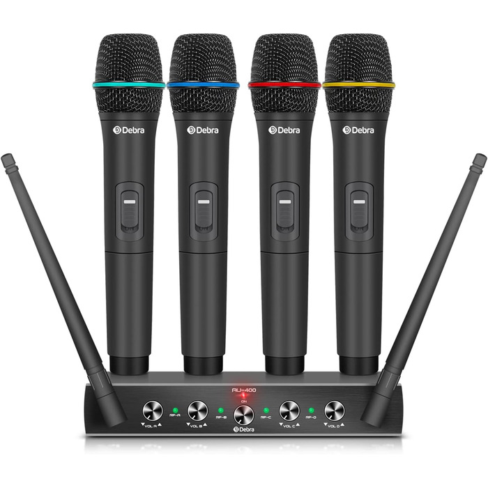 Набір мікрофонів D Debra 4-х канальний UHF бездротовий: 2 ручні, 2 нагрудні (Bodypack), для співу, караоке, церкви. Модель AU400