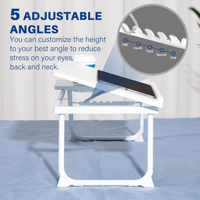 Зручний столик-підставка для ноутбука в ліжко/диван, регульований, складний, з підстаканником, білий (Opulent Garden)