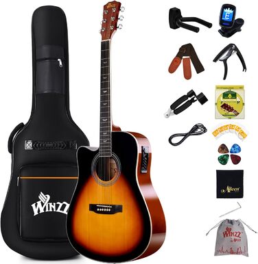 Акустична гітара Winzz 4/4 для початківців, дорослих та дітей (праворукі, чорний глянцевий) / (ліворукі, санберст глянцевий)