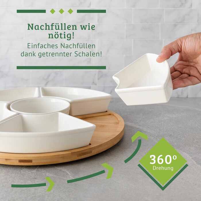 Ceramic Taco Serving Platter - Divided Serving Tray for Taco Tuesday Lazy Susan Taco Bar - Chip and Dip Serving Set for Party - Appetizer Serving Tray for Salsa, Snacks (33 cm)