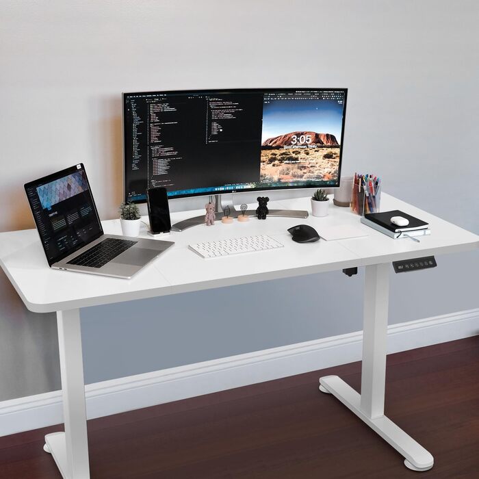 Регульований стіл Homall 140x60 см з USB-портом, комп'ютерний стіл для дому та офісу, ергономічний, білий