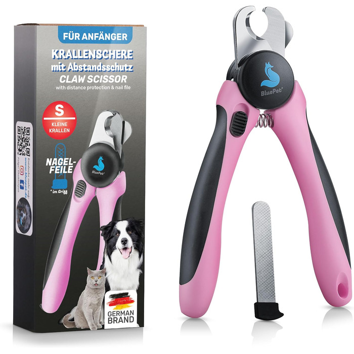 Ножиці для стрижки кігтів собак і котів BluePet Profi Krallenschere - професійні, міцні, з напилком у ручці, рожеві