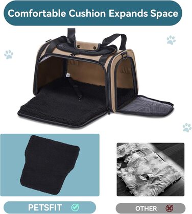 Транспортна переноска для котів та маленьких собак Petfit - легка переноска для подорожей літаком, з ременем безпеки та розкладною підстилкою, колір хакі (L)