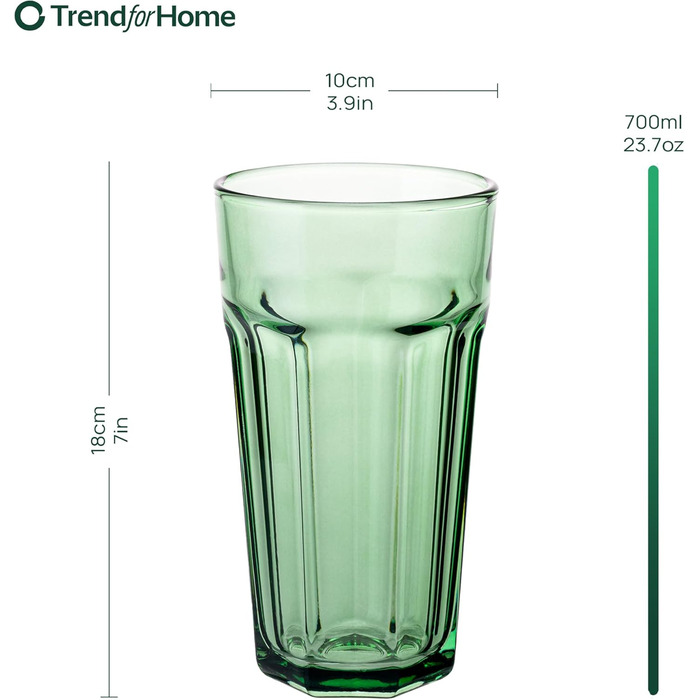 Gigi Rainbow Blast Mix Large Drinking Glasses 700 ml Cocktail Glasses, Set of 6 Iced Coffee Glasses, Large Long Drink Glasses XXL Colorful Glasses Lemonade Glasses Juice Glasses Smoothie Glasses