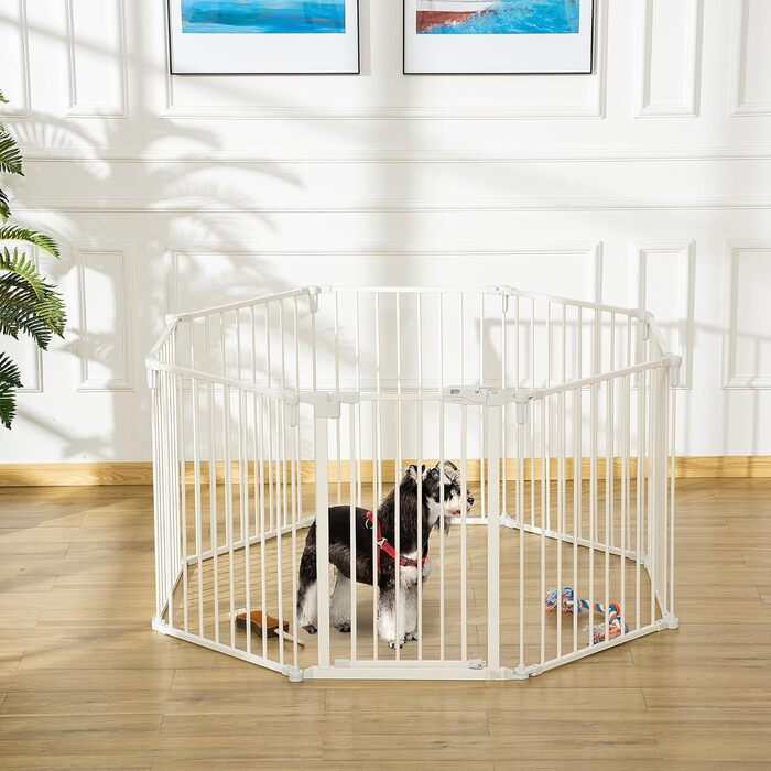 PawHut вольєр для цуценят/маленьких собак, захисний бар'єр з дверцятами, гнучкий, 8 панелей (60 x 76 см), білий