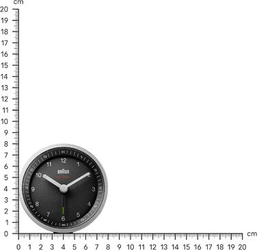 Braun Classic Analog Radio Alarm Clock, Central European Time Zone (CET/GMT+1) with Snooze Function and Illumination, Silent Movement, Crescendo Alarm, Black and Silver, Model BC07SB-DCF.