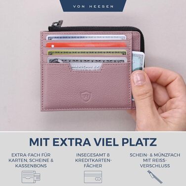 Шкіряний RFID картхолдер VON HEESEN з натуральної шкіри наппа, портмоне для кредитних карток на 9 відділень, унісекс (Коньяк/Лаванда)