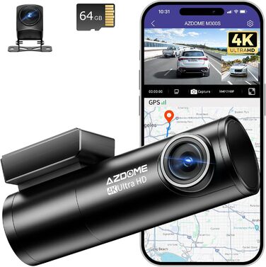 Відеореєстратор AZDOME Dashcam Auto Vorne Hinten 4K+1080P з WiFi, GPS, ADAS, Super Nachtsicht, G-Sensor та Parküberwachung