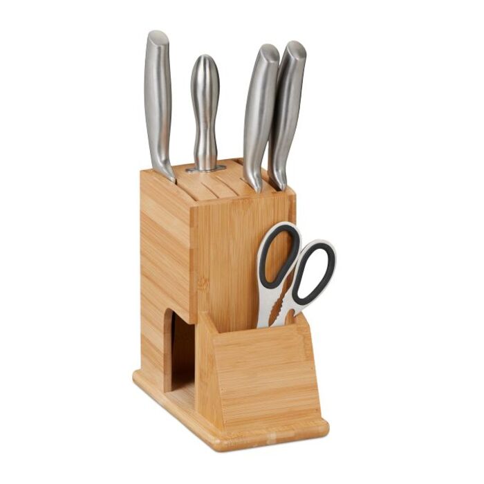 Relaxdays Unassembled Bamboo Knife Block
