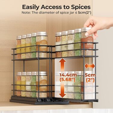 Організатор для спецій Orimade - висувна полиця для спецій, 3 шт (2 шт 5см, чорний)