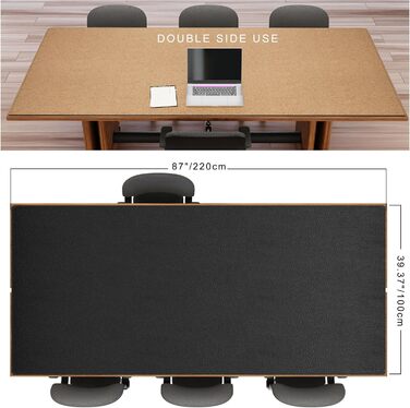 Підкладка для столу Maidern з корку та шкіри, 100 x 60 см, двостороння, XXL, вологостійка, для офісу та дому (чорний)