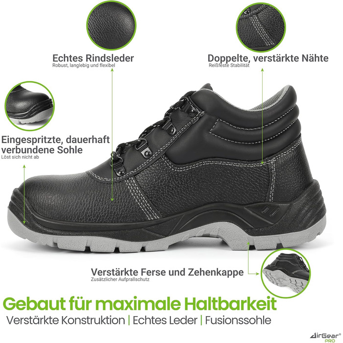 Черевики робочі AirGearPro S3 SRC для чоловіків – сталевий підносок, захист від проколів, неслизька підошва, водонепроникні та дихаючі, 41 EU