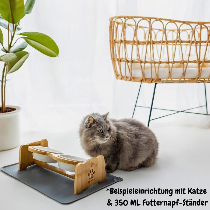 Преміум годівниця для собак/кішок Petzy Ceramic 1200 мл | Регульована висота, бамбукова станція, неслизька підставка, сіра