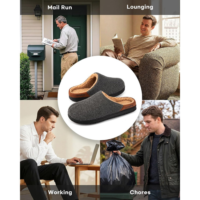 Чоловічі теплі зимові капці LongBay з ефектом пам'яті (Memory Foam) та підкладкою з шерпи, протиковзальна гумова підошва, slip-on