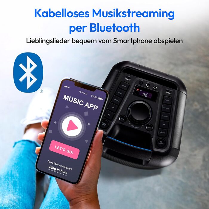 MEDION PE-1 Pure Partybox: портативна Bluetooth колонка з мікрофоном, світлові ефекти, караоке, AUX, USB, радіо, 2x 500 Вт